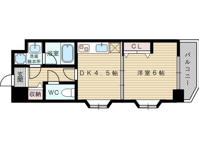 シャインビュー淡路(1DK/9階)の間取り写真