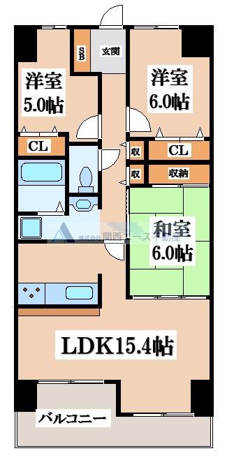 オーク新石切(3LDK/5階)の間取り写真