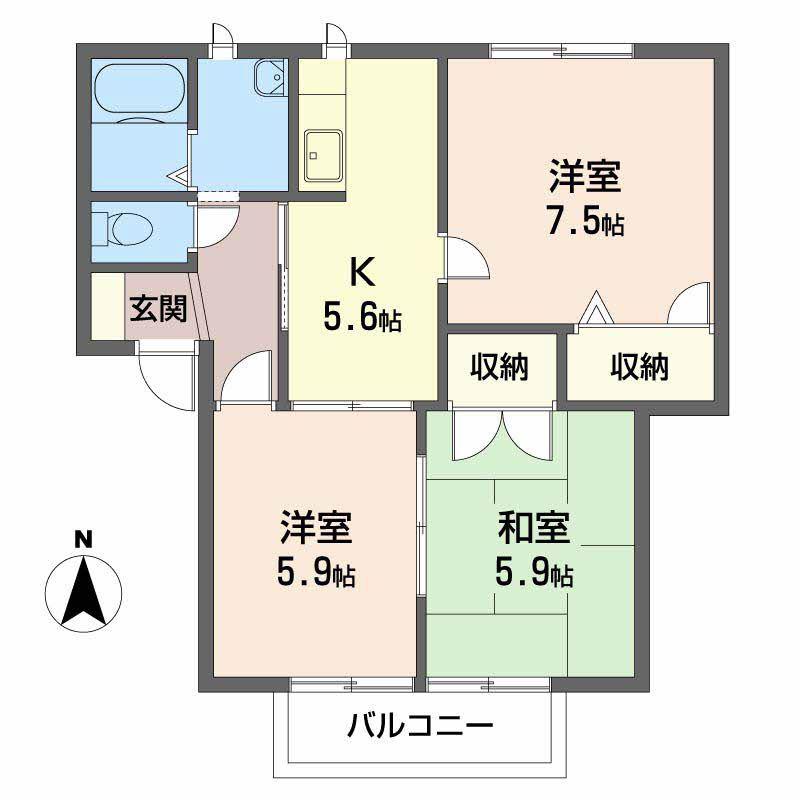 葛城GARDENS C棟(3K/2階)の間取り写真