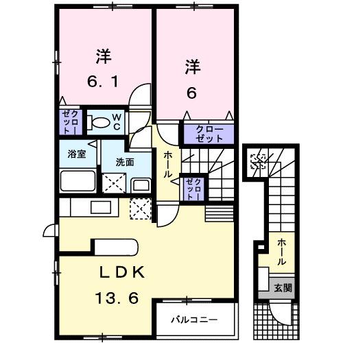 アルバ・ロームB(2LDK/2階)の間取り写真