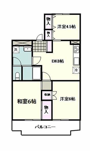 NINETY相模大野(3DK/1階)の間取り写真