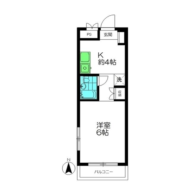 東急池上線 御嶽山駅 徒歩2分 4階建 築33年(1K/2階)の間取り写真