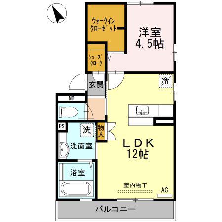 ヒルズ琴芝町(1LDK/2階)の間取り写真