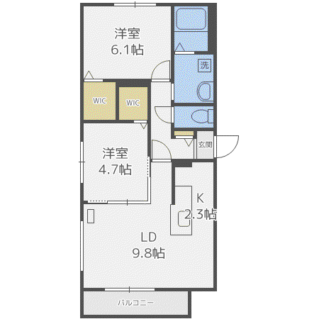 ブランシャール幌西(2LDK/2階)の間取り写真