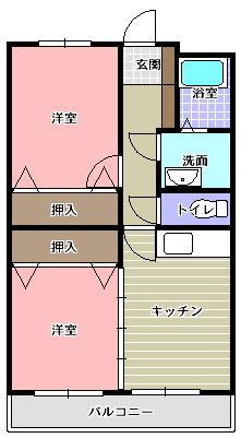 カーサ小川I(2DK/3階)の間取り写真