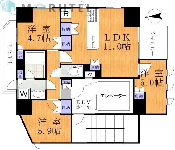 小松マンション(3LDK/8階)の間取り写真