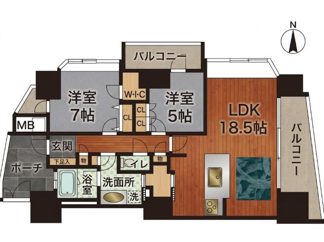 ディアメゾン白島オーナーズグレース(2LDK/15階)の間取り写真