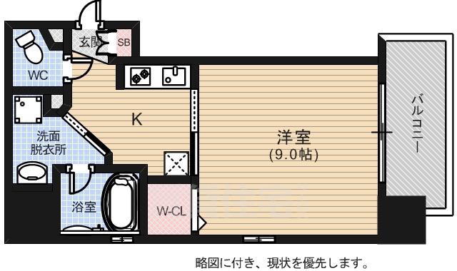 ルービンス宇品海岸(1K/4階)の間取り写真