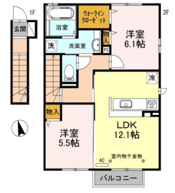 サニーホームズC棟(2LDK/1階)の間取り写真