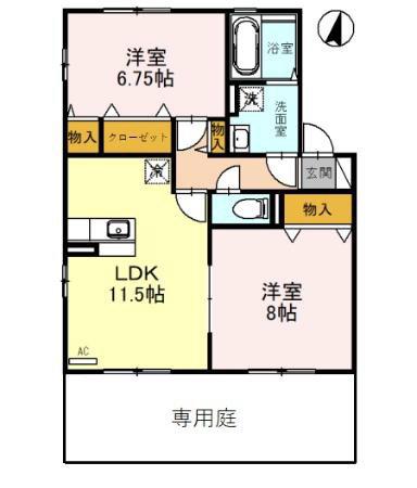 サンライズヒル(2LDK/1階)の間取り写真