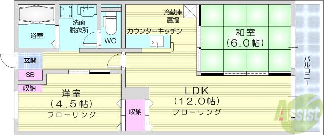 第三木皿ハイツ(2LDK/4階)の間取り写真