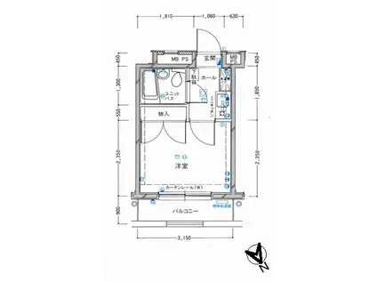ダイアパレス福島宮下町(1K/3階)の間取り写真