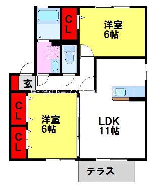 ドエル池の内(2LDK/1階)の間取り写真