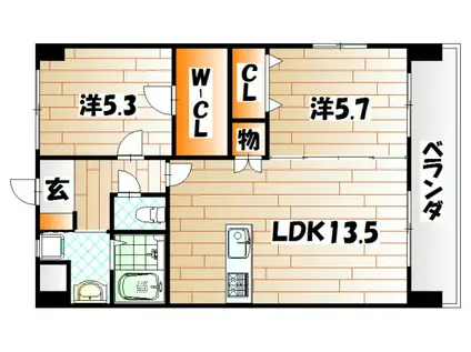 ザ・ヒルズ戸畑(2LDK/9階)の間取り写真
