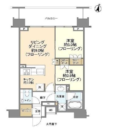 クレヴィア新宿若松町(2LDK/9階)の間取り写真