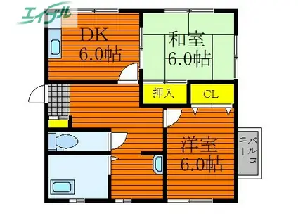 ステーブルヘイセイザン(2DK/2階)の間取り写真
