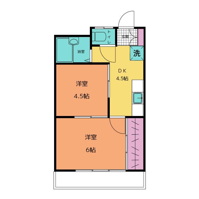シャト-小林(2DK/3階)の間取り写真