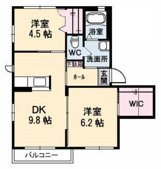 モンパルナスU(2DK/2階)の間取り写真