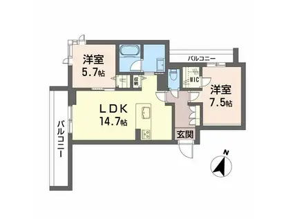 プラザ新鳥栖(2LDK/2階)の間取り写真