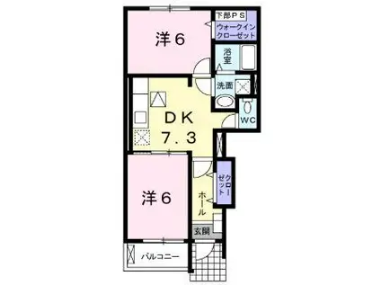 エバーグレイス(2DK/1階)の間取り写真