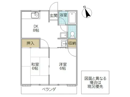 シティハイム共栄C棟(2DK/2階)の間取り写真