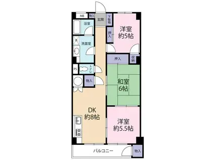 カマクラ大船コーポ(3DK/4階)の間取り写真