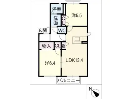 ポーラ 西棟(2LDK/1階)の間取り写真