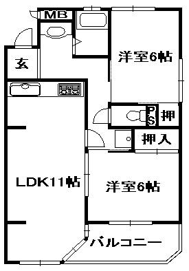 エルパラッツォ三田(2LDK/1階)の間取り写真