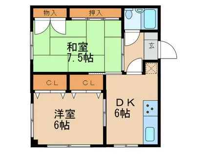 ピア春岡(2DK/1階)の間取り写真