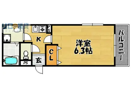 クレスト相川(1K/3階)の間取り写真