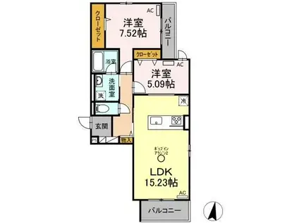 GRAZIO A棟(2LDK/3階)の間取り写真