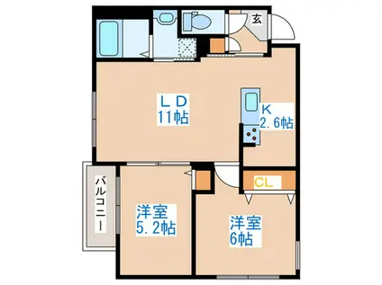 シティレジデンス八軒(2LDK/1階)の間取り写真