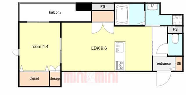 LA VITA西宮北口(1LDK/3階)の間取り写真