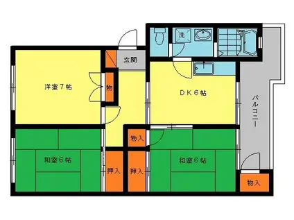 第二的野ビル(3DK/1階)の間取り写真