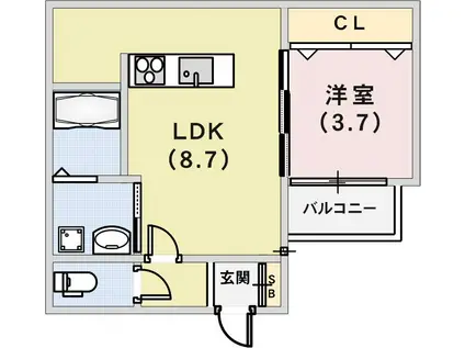 リアンデ脇浜(1LDK/3階)の間取り写真