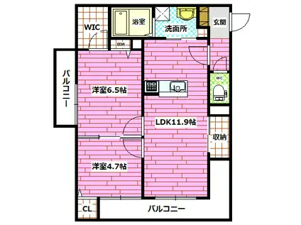 サニーカーサ祇園(2LDK/3階)の間取り写真