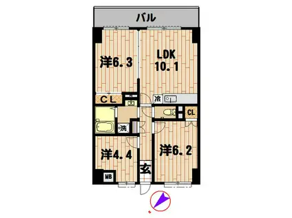 WITH PLACE MORISAKI(3LDK/4階)の間取り写真
