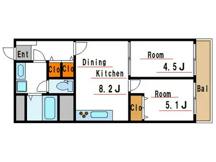 秀和東陽町レジデンス(2DK/8階)の間取り写真