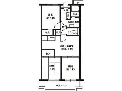 サンパレス多摩A館(3DK/2階)の間取り写真