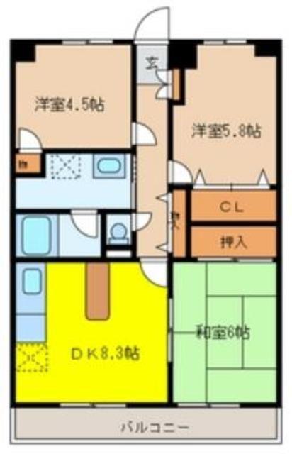 バルトハイム(3DK/1階)の間取り写真