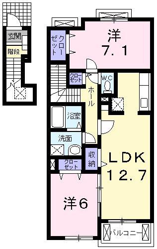 プリムローズIII(2LDK/2階)の間取り写真