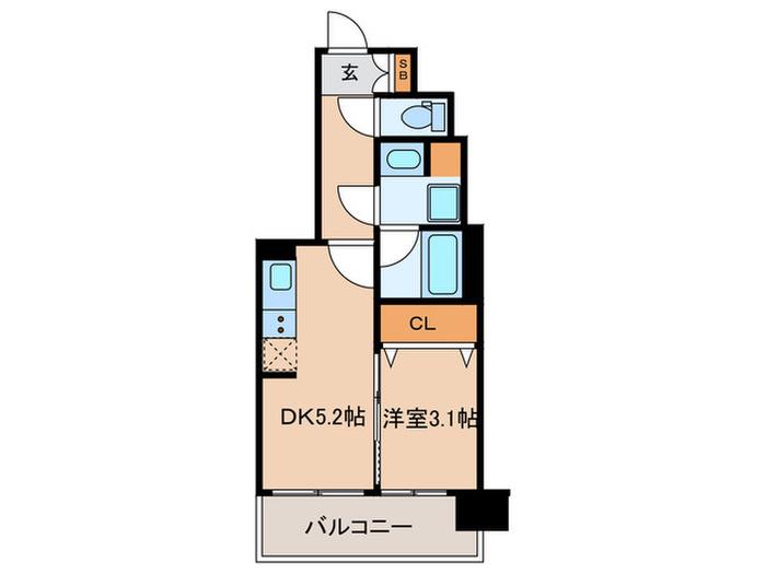 アスヴェル京都西大路サウス(1DK/1階)の間取り写真