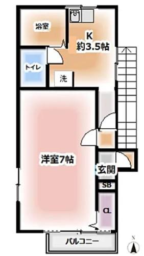 オアシス(1K/2階)の間取り写真