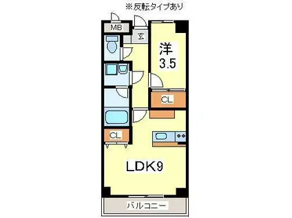 TTM不来方(1LDK/3階)の間取り写真