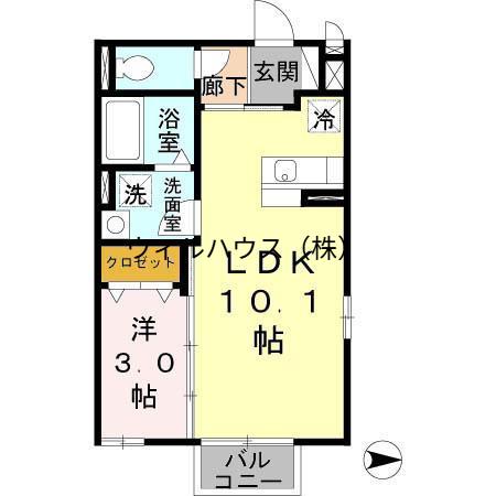 ヒルズ 羽衣(1LDK/2階)の間取り写真