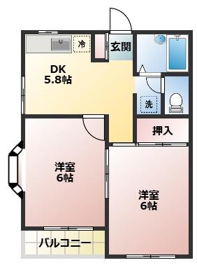 メモリーヒル(2DK/2階)の間取り写真