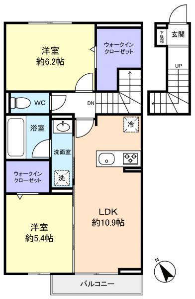 ラヴェール(2LDK/2階)の間取り写真