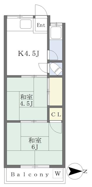 第二向陽ハイツ(2K/2階)の間取り写真