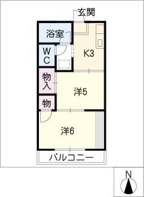 タウニーかまど(2DK/2階)の間取り写真