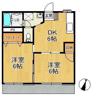 第5中平野ハウス(2DK/2階)の間取り写真